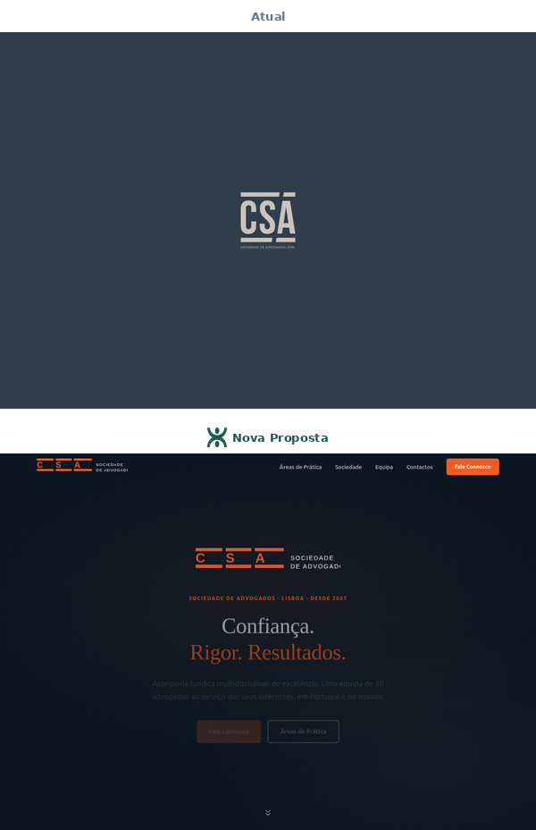 Comparação visual de presença digital antes e depois de uma melhoria de site